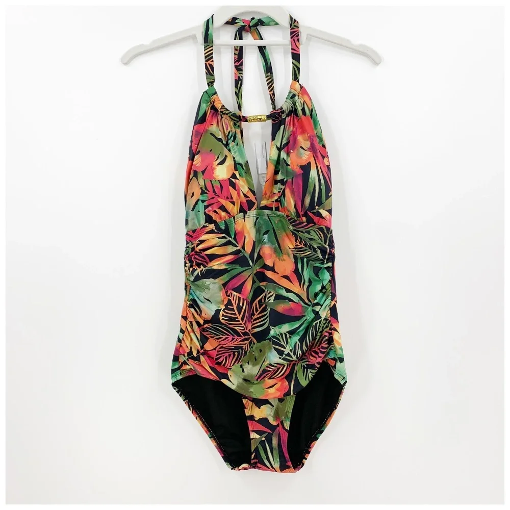 Lauren Ralph Lauren High-Neck Tummy Control One Piece in Midnight Tropic…